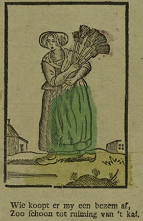 Bezemverkoopster (Borms, gekleurde pentekening, begin 19de eeuw. Den Haag, KB)
