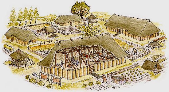 Reconstructie van een dorp uit de tijd van de Germaanse stammen in onze streken.