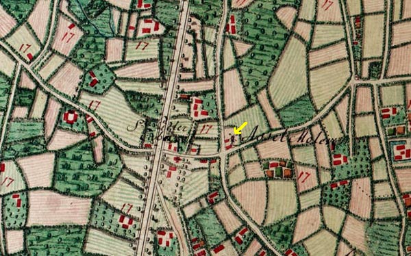 De Assel-molen aan de St.-Pieterwijk in Ledegem (Fragment van de Ferraris-kaart, de kabinetskaart van de Oostenrijkse Nederlanden, 1777)