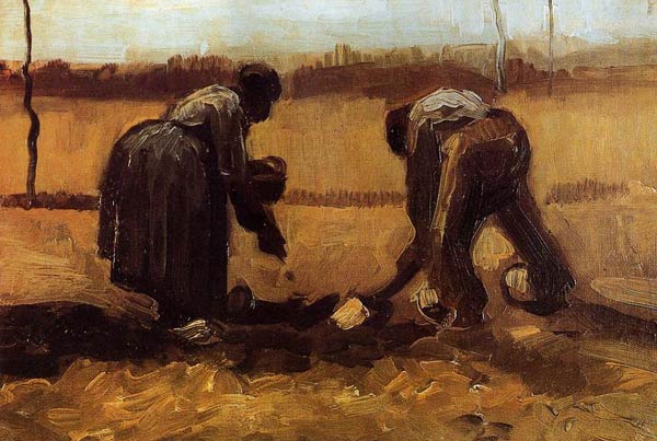 Boer en boerin planten aardappelen. Vincent Van Gogh, 1885, (Zürich, Kunsthaus Museum).