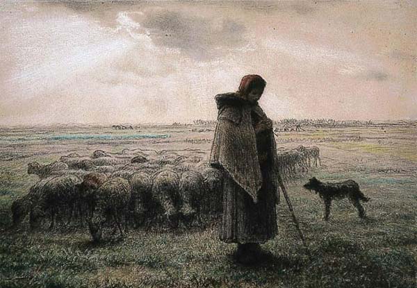 Herderin met haar kudde schapen. Jean-François Millet, 1863 (Paris, Grand Palais (Musée d'Orsay).