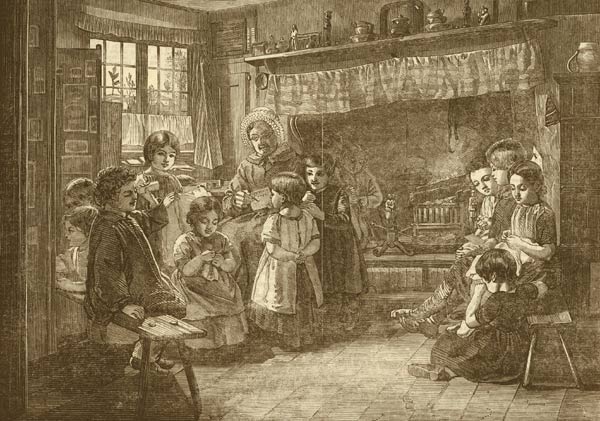 De zondagsschool. Alfred Rankley, The Illustrated London News, 1855.