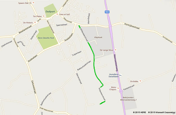 De Millesteenstraat in Dadizele (Bron: Microsoft/Bing Maps).