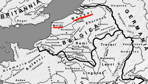 De volksstammen in noordelijk Gallië op het einde van de 1ste eeuw, waaronder de Menapiërs, die onze streken bevolkten.