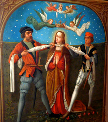 De marteldood van de H. Godelieve. Wandpaneel, 1480. (Brugge, Godelieveabdij).